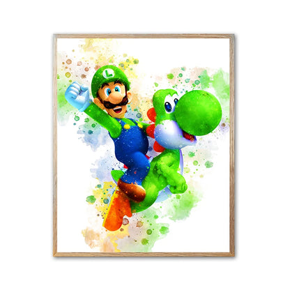 Graffiti Watercolour Art Mario Poster Prints Playroom Canvas Paintings Wall Picture Living Room Kids Bedroom Home Decor Cuadros