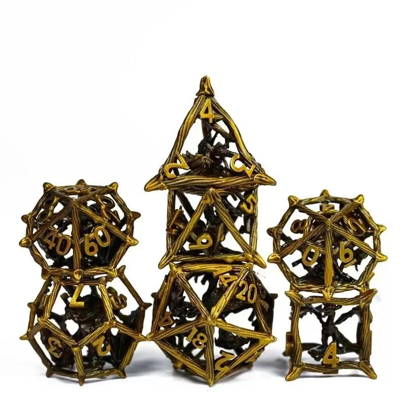 Metal Hollow Filigree 3D Tree Vine Dragon Polyhedral Dice Set For TRPG Tabletop Dice RPG Game Night Table Centerpiece As A Gift