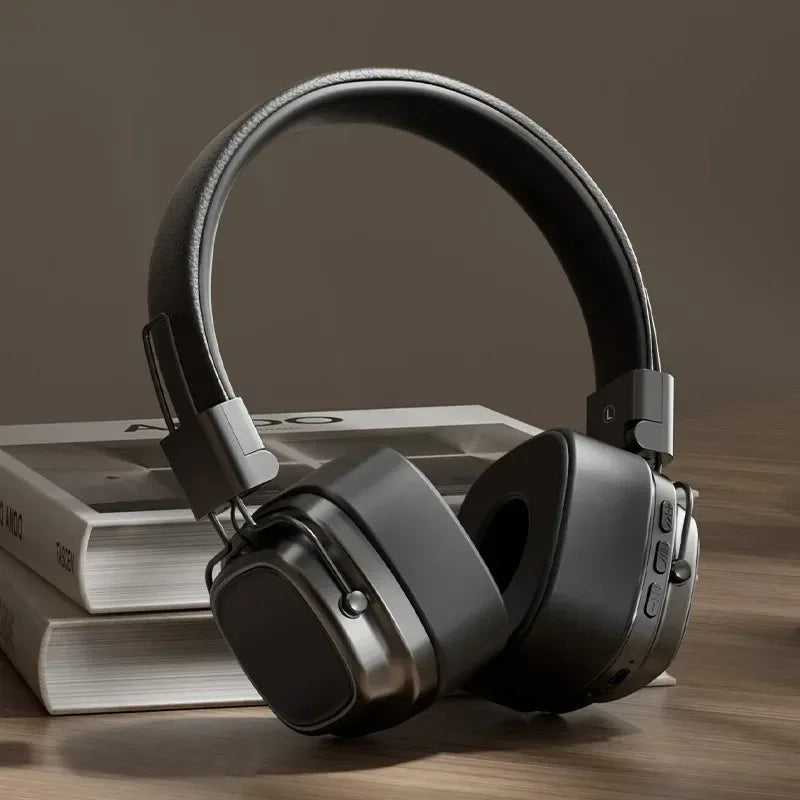 Retro Leather Over-ear Headphones Wireless Bluetooth 5.3 Foldable Noise Cancelling Stereo Music Headset With Cable For Phone PC