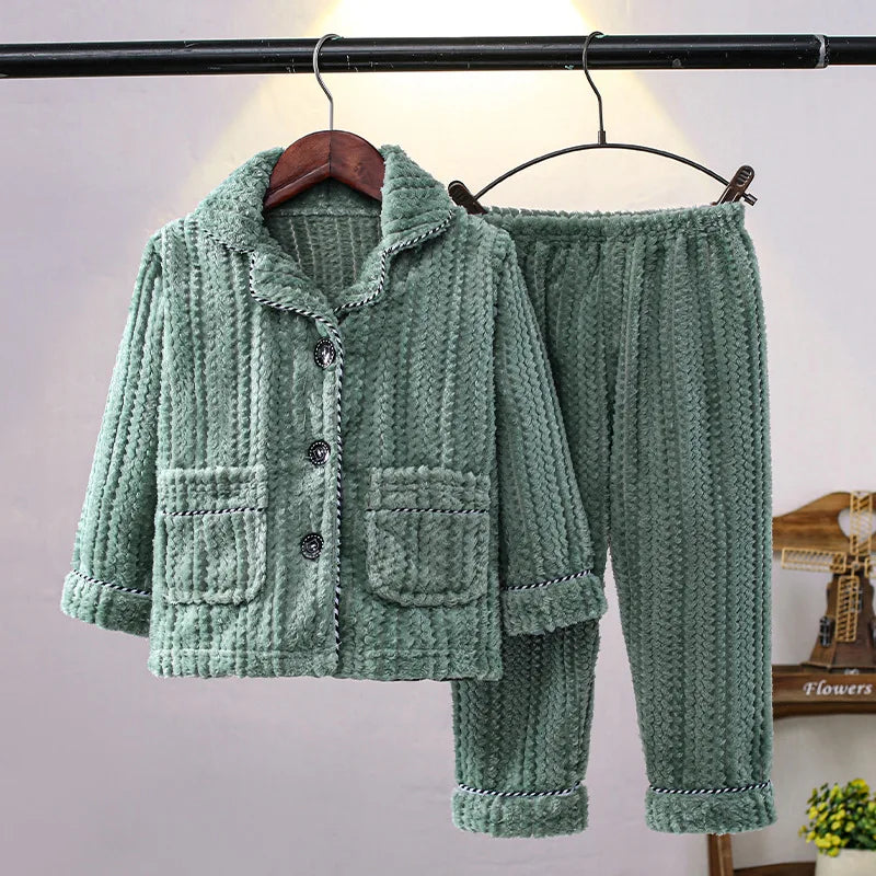 Girls' sleepwear long sleeved flannel children's sleepwear autumn and winter coral fleece boys' baby children's home Clothing se