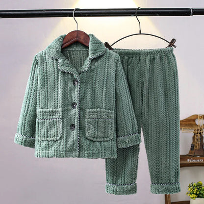 Girls' sleepwear long sleeved flannel children's sleepwear autumn and winter coral fleece boys' baby children's home Clothing se