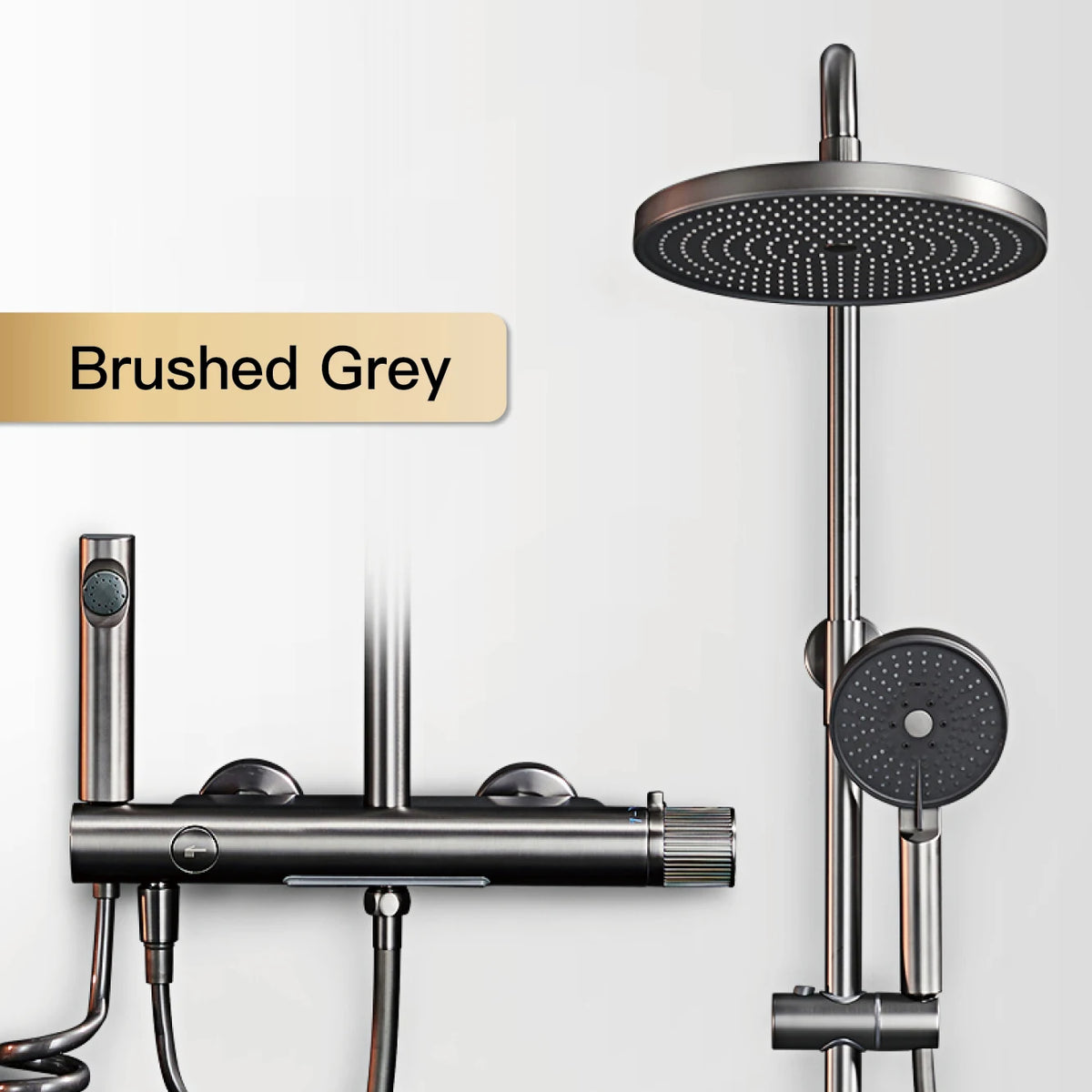 Luxury brass gun gray shower system with simple design, cold and hot dual control waterfall style water outlet bathroom faucet