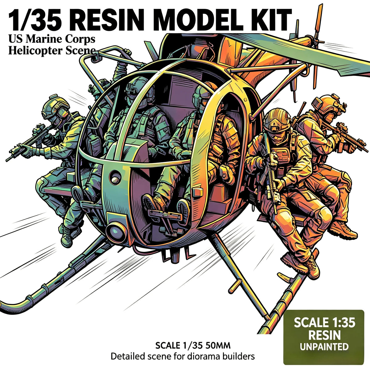 1/35 Resin Model Kit  Marine Corps Helicopter Scene with Soldier Figures Unpainted Unassembled GK Kit for Military Diorama Hobby