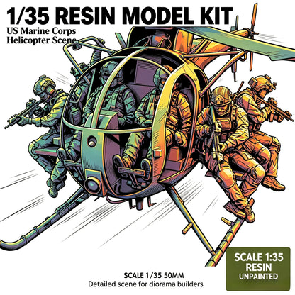 1/35 Resin Model Kit  Marine Corps Helicopter Scene with Soldier Figures Unpainted Unassembled GK Kit for Military Diorama Hobby
