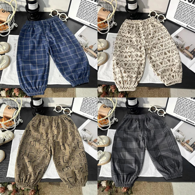 Autumn Children Girl Harem Pant Plaid Toddler Kid Boys Trousers Loose Elastic Waist Casual Little Boys Pant