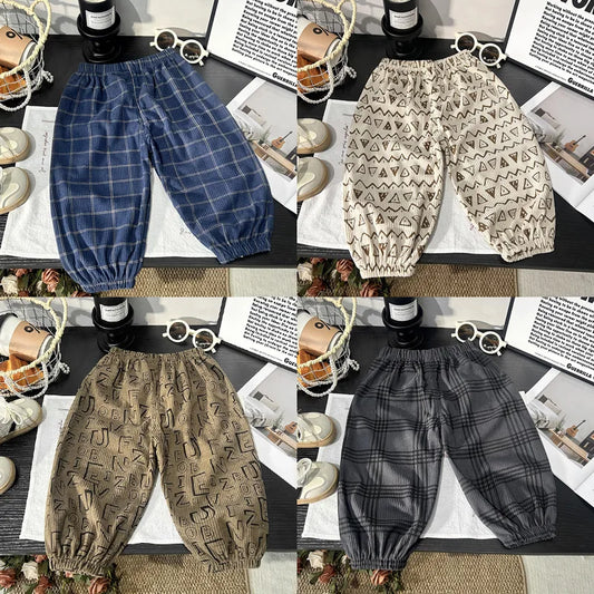 Autumn Children Girl Harem Pant Plaid Toddler Kid Boys Trousers Loose Elastic Waist Casual Little Boys Pant