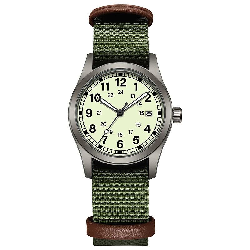 2026 TPW Women's Field Watch 34mm Case Easy Read Fabric Strap 24hr Display Day Function Quartz Movement Luminous