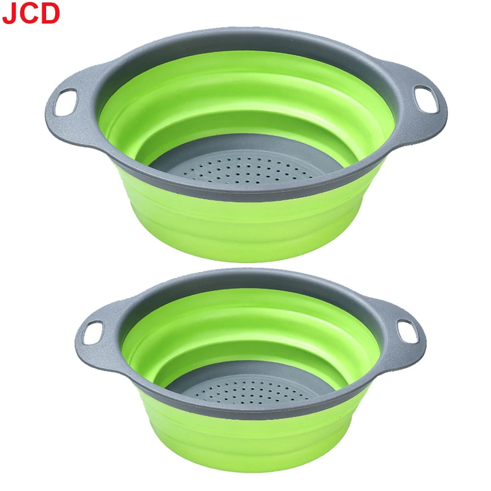 JCD 1pcs Fruit Vegetable Washing Basket Foldable Strainer Silicone Colander Dish Collapsible Drainer Filter Kitchen Storage Tool