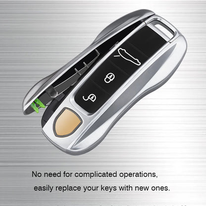 Metal Material Case For Porsche Cayenne Panamera Macan Cayman 718 911 Taycan Gloss Chrome Key Shell Car Key Case
