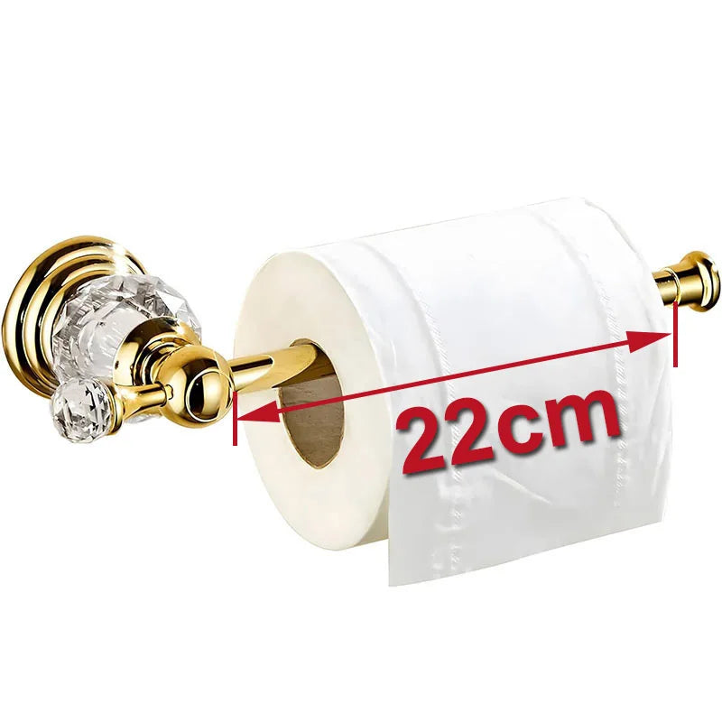 Luxury Gold Polished Brass Bathroom Accessories Set - Wall-Mounted Crystal Bath Hardware Collection