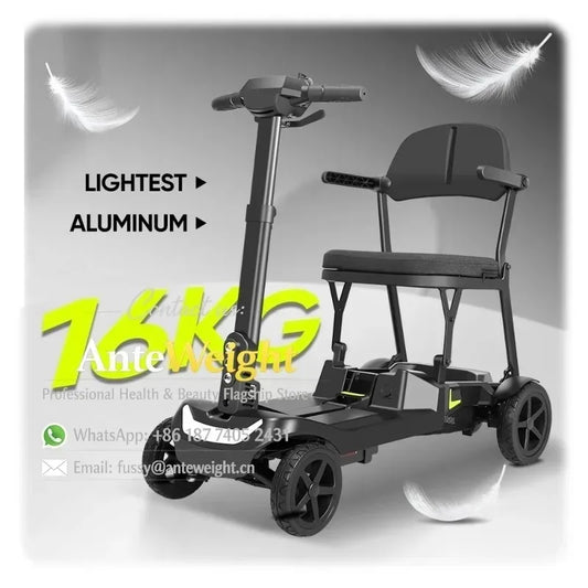 16KG Super Light Aluminum Foldable 4-Wheel Mobility Scooter, Portable Travel Electric Scooter for Seniors & Disabled Adults