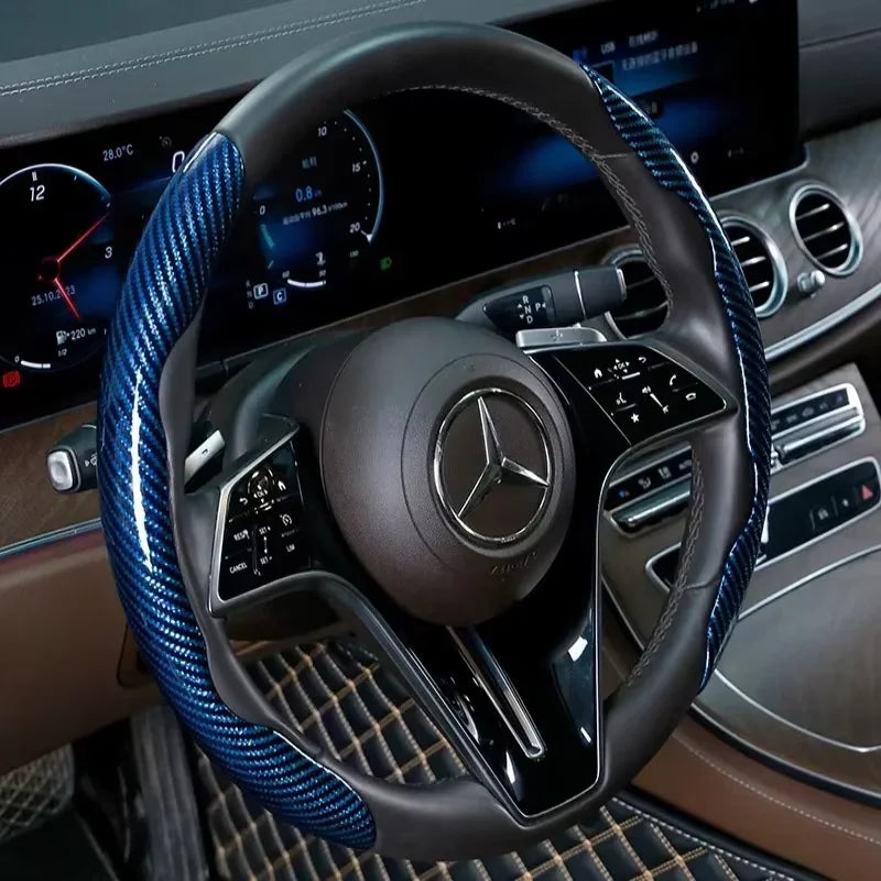 2026 Laser Carbon Fiber Silicone Car Steering Wheel Cover 1K Micro Fiber Leather PVC Wheel Booster Cover Non-Slip Universa