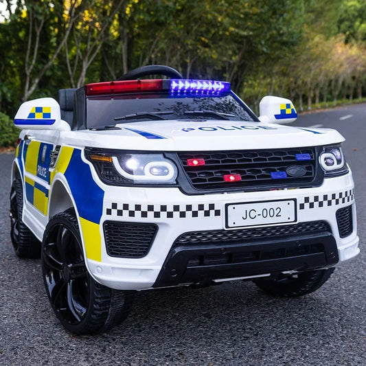 Large Space Electric Children Four-wheel Rechargale Double Drive Toy Battery Police Music Car Kids with Speaker and Leather Seat