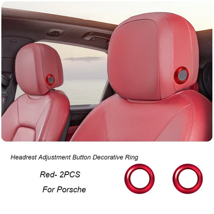 Car Seat Headrest Adjustment Button Loops Circles Frame Decoration Ring Cover Interior Modification For Porsche Macan Cayenne