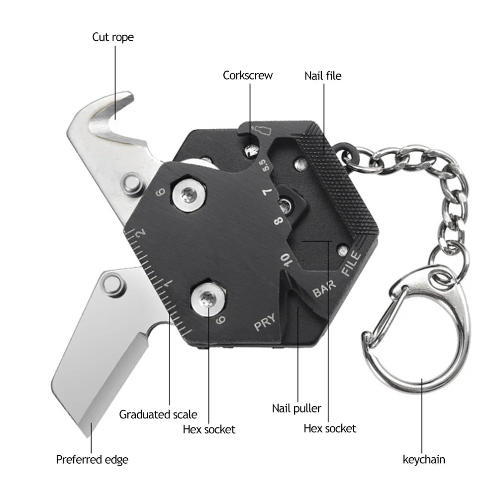 Keychain Screwdriver Multifunctional Hexagon Coin Outdoor EDC Tool Folding Knife Pocket Mini Multitool Coltello Gear Pee Gadgets