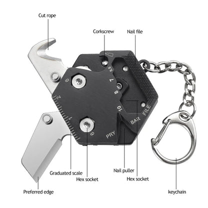 Keychain Screwdriver Multifunctional Hexagon Coin Outdoor EDC Tool Folding Knife Pocket Mini Multitool Coltello Gear Pee Gadgets