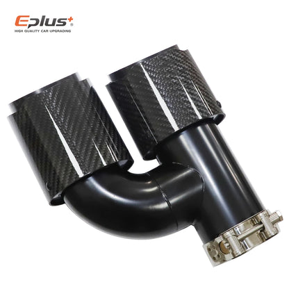 EPLUS Car Carbon Fiber Glossy Muffler Tip H Shape Double Exit Exhaust Pipe Mufflers Nozzle Decoration Universal Stainless Black