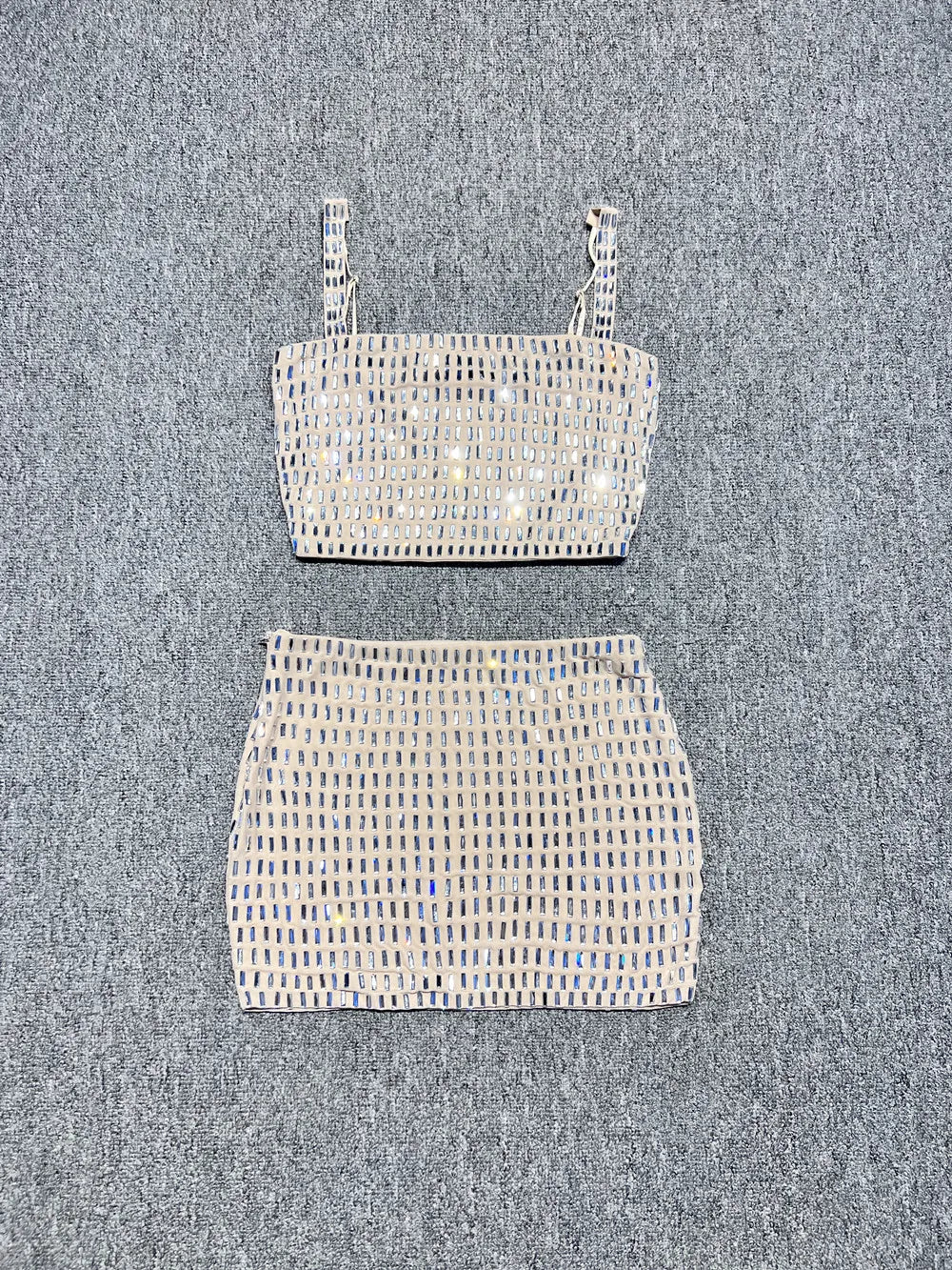 2025 Women Sexy Sleeveless Diamonds Pink Midi Bodycon Two Pieces Skirt Bandage Set  Celebrity Designer Fashion Women's Set