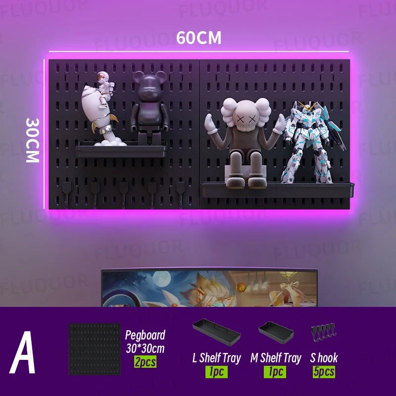 Gaming Pegboard Wall Organizer Set Display Shelf Keyboard Holder Headphone Hanger Controller Stand Storage Panel Gamer Gift