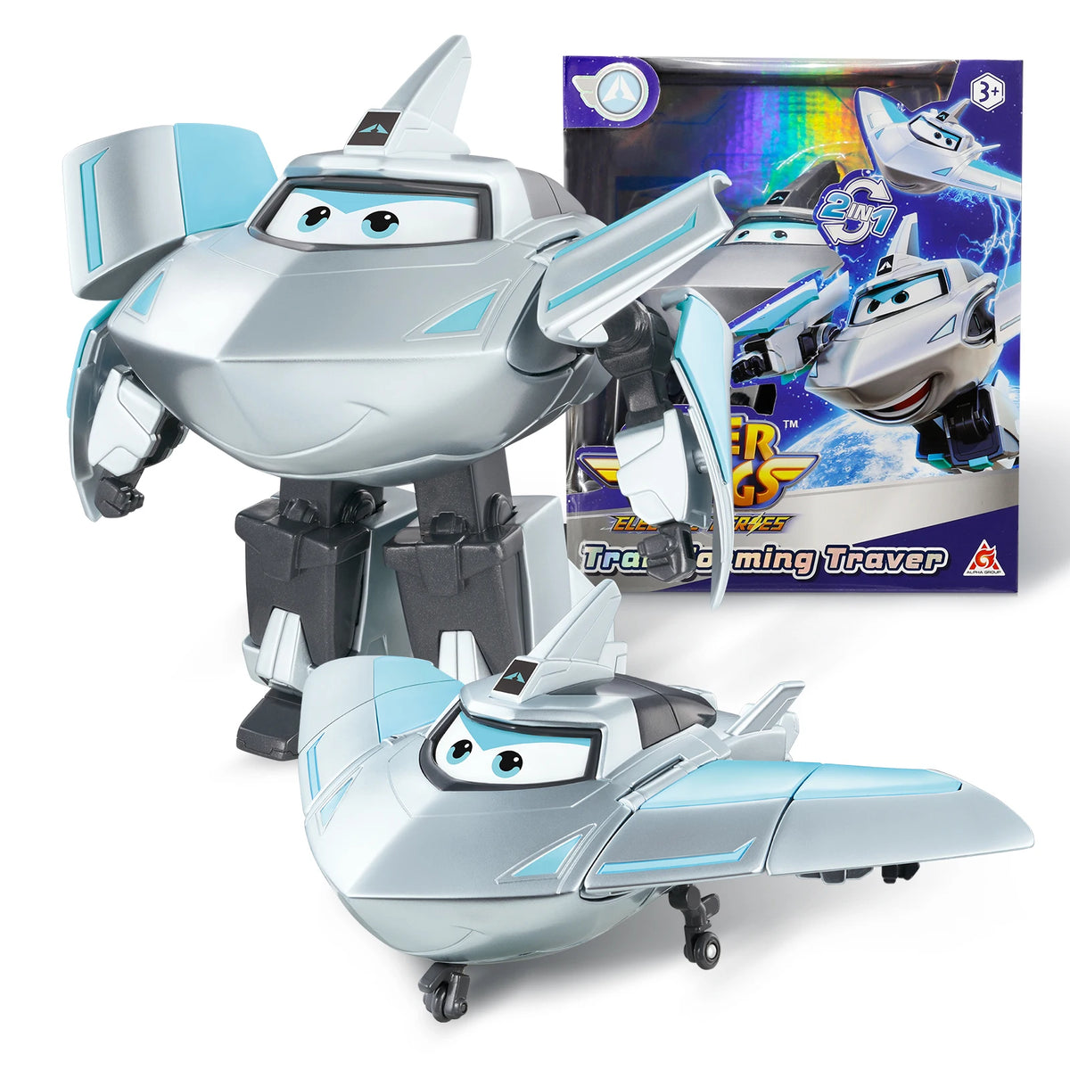 Super Wings 5 Inches Transforming Traver Transforms from Airplane to Robot in 10 Steps Deformation Action Figures Kid Toys Gift