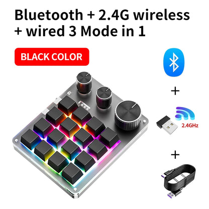 2.4G Customize Bluetooth 3 Modes USB Custom Mechanical Keyboard with Knob Volume Button Knob Programming Macro Gaming 16 Key Key