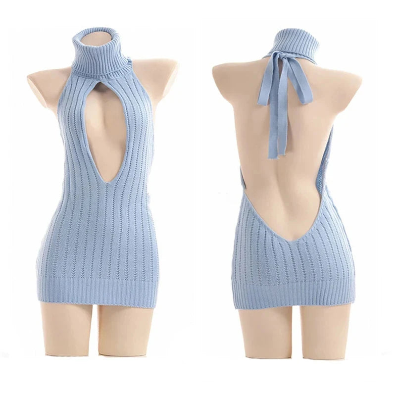 Sexy Lingerie Women's Open Japanese Transparent Breast Uniform Play Sexy Open Chest Backless Free Teasing Sweater Passion Dress