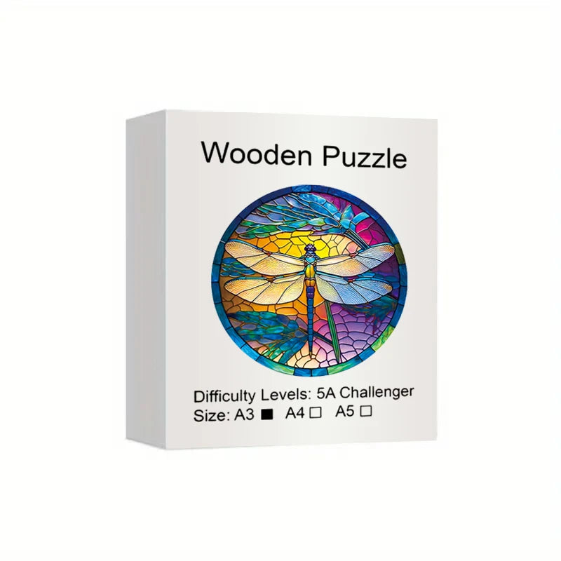 Colorful Dragonfly Wooden Puzzle with Beautiful Gift Package - Unique Shaped Pieces Wooden Toys for Adults Kids, Christmas Gift