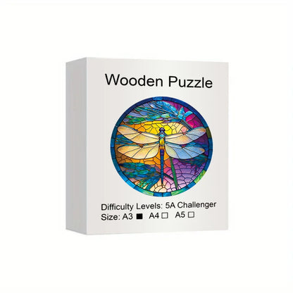 Colorful Dragonfly Wooden Puzzle with Beautiful Gift Package - Unique Shaped Pieces Wooden Toys for Adults Kids, Christmas Gift