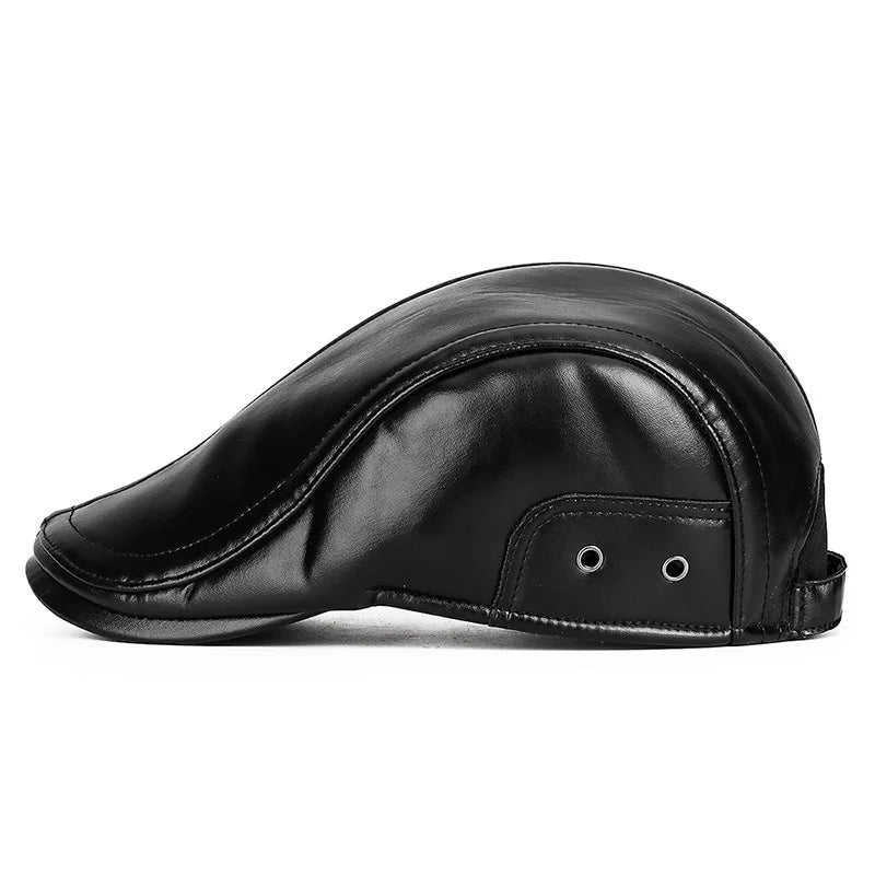 Winter Cold-Proof & Warm PU Forward Cap, Outdoor Fleece-Lined Windproof Men's Ear-Flap Adjustable Duckbill Cap