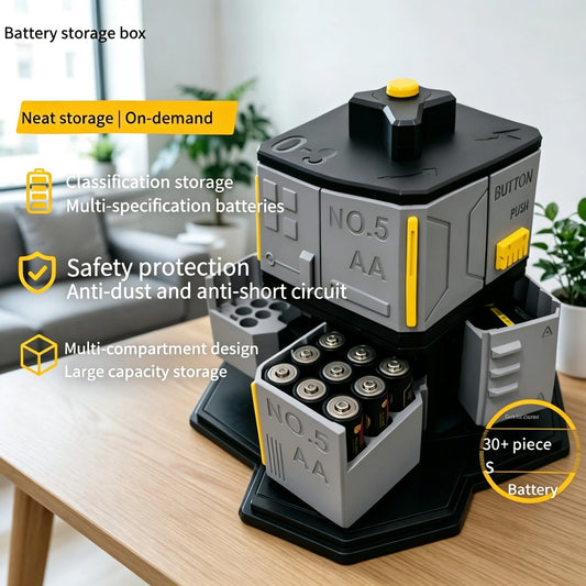 Rotatable Large Capacity Battery Storage Box Gaming Room Classification Organizer For AA AAA Square Button Batteries