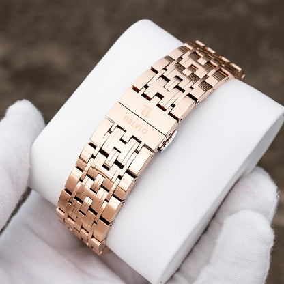 OBLVLO Men's Multifunctional Mechanical Watch with Colorful Zircon Moonphase Elegant Rose Gold Bracelet Band GCM-MUT