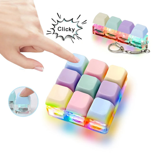 4/9 Keys LED Light-Up Keychain Keyboard Clickable Button Fidget Toy For Stress Anxiety Relief Portable Desk Accessory Office