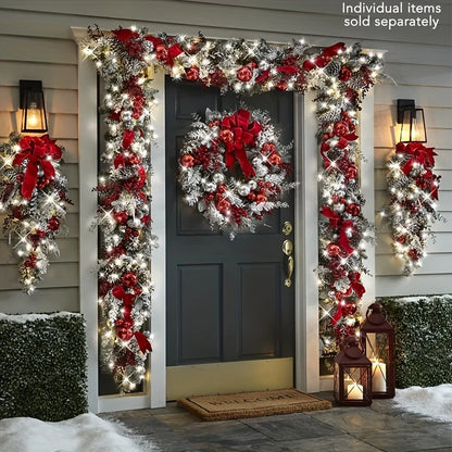 Christmas Wreath Rattan Set Christmas Decorations Bow Flower Garland For Front Door Hanging Christmas Ornaments New Year Decor