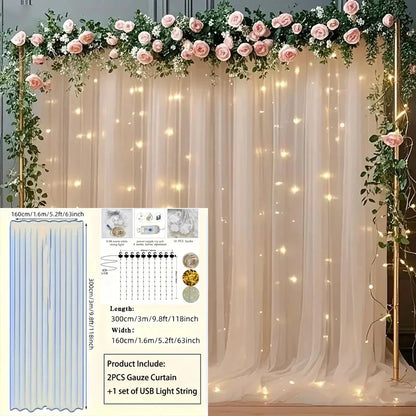 3M LED White Tulle Backdrop Curtains with Light Decoration for Wedding Engagement Birthday Party Baby Shower Decor Supplies