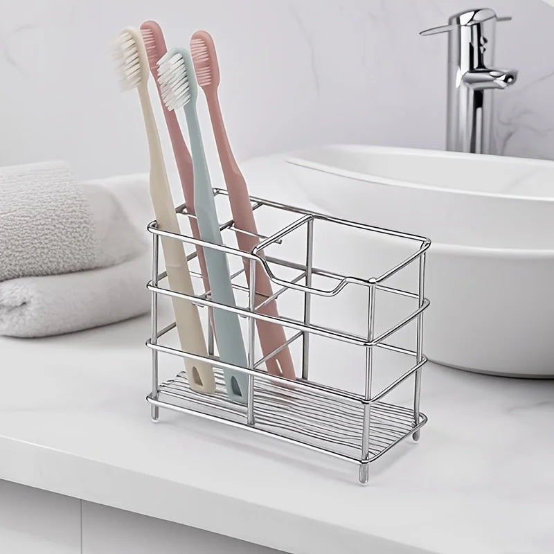 5-Slot Stainless Steel Toothbrush Holder - Space-Saving Freestanding Design, No Installation Required, Ideal for  Bathrooms