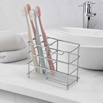 5-Slot Stainless Steel Toothbrush Holder - Space-Saving Freestanding Design, No Installation Required, Ideal for  Bathrooms