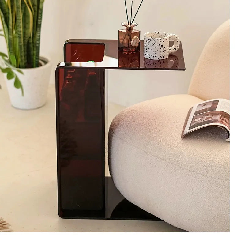 Acrylic Transparent Small Coffee Table C-shaped Sofa Card Table Living Room Window Side Table Corner Table Bedside Small Table