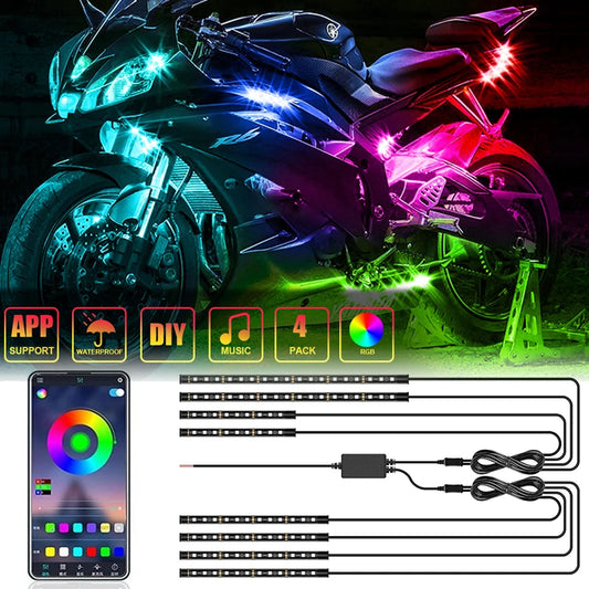RGB LED Atmosphere Ambient Light Kit W/ APP Music Control Flexible Waterproof Neon Strip For Car Motorcycle Decorative Lamp 12V