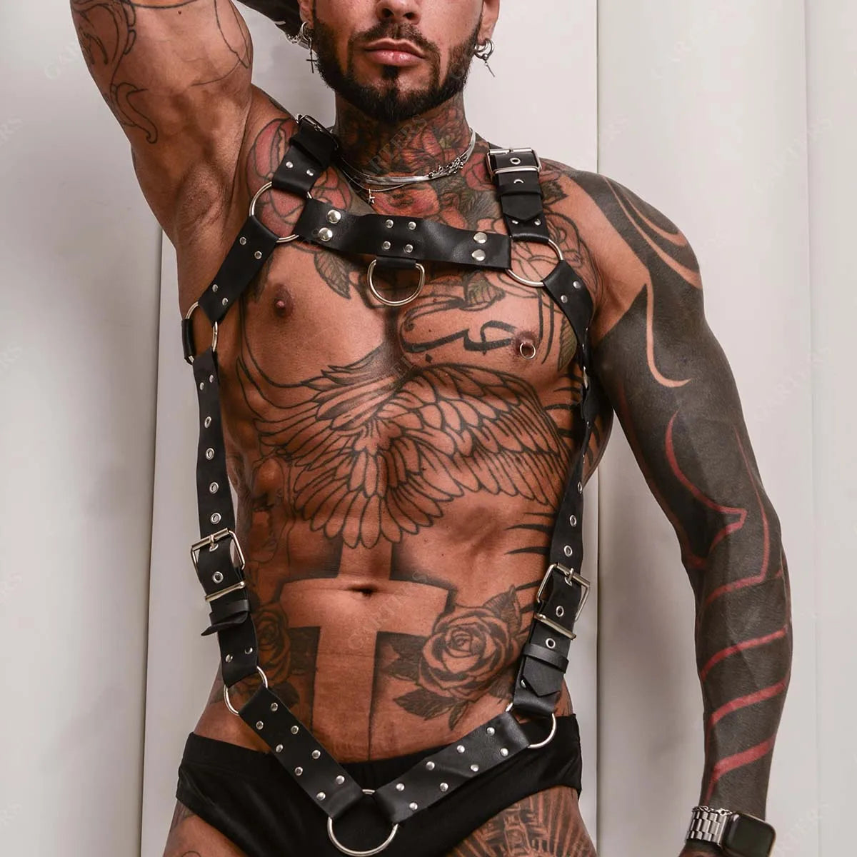 Men Sexy Leather Vest Bondage Lingerie Gay Harness Adjustable Body Chest Harness Full Body Bdsm Strap Belt  Exotic Accessorie
