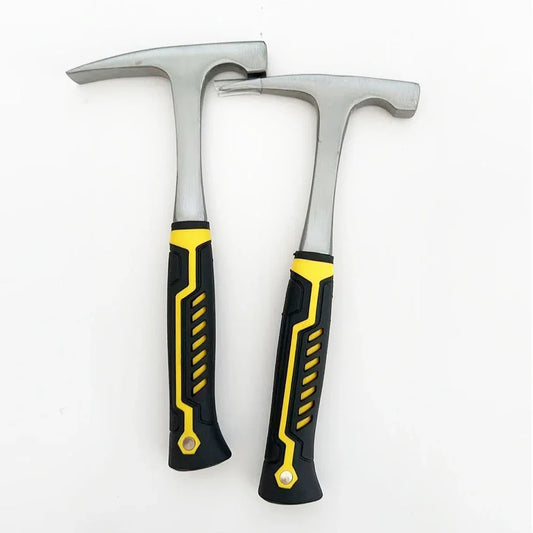 1pc High Carbon Steel Rock Pick Hammer, All-Steel Geological Claw Hammer with Non-Slip Rubber Handle, Brushed Finish