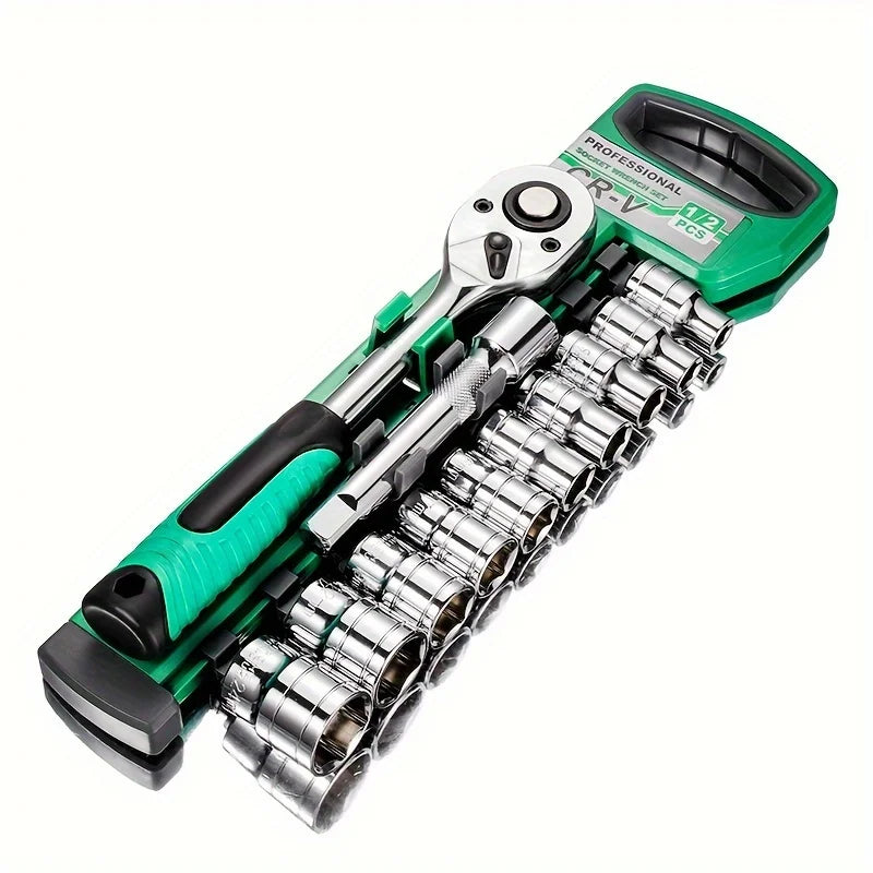1/2 Ratchet Socket Wrench Set, Quick Release Reversible Ratchet Wrench and Extension Bar, Mechanic Tool Kit
