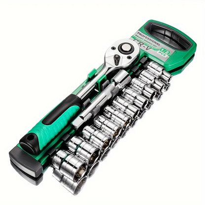 1/2 Ratchet Socket Wrench Set, Quick Release Reversible Ratchet Wrench and Extension Bar, Mechanic Tool Kit