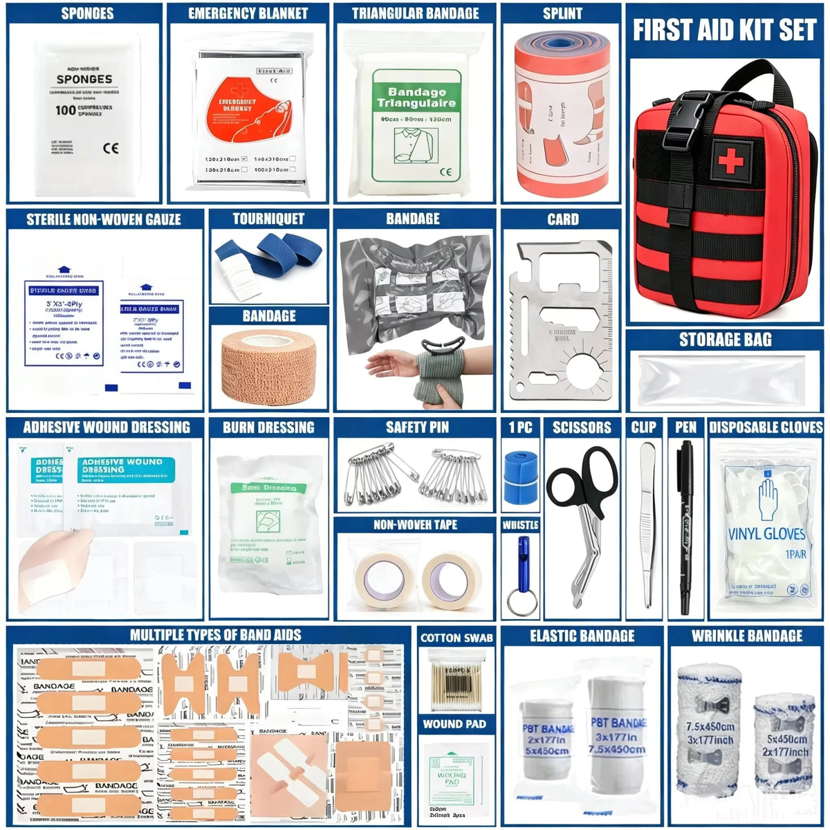 379PCS Professional First Aid Kit Emergency Survival Kit for Car Home Camping Travel Outdoor Adventure Medical Supplies Trauma B