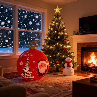 24inch (Approx. 60cm) Giant Inflatable Christmas Ball Pvc Inflatable Decorative Ball Large Holiday Inflatable Outdoor Decoration Christmas Inflatable Yard Decoration Giant Inflatable Ornament