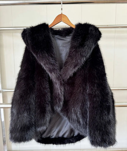 Solid Color Hooded Imitation Fur Coat Europe and The United States Imitation Eye-catching Enthusiasm Warm Comfortable Fashion