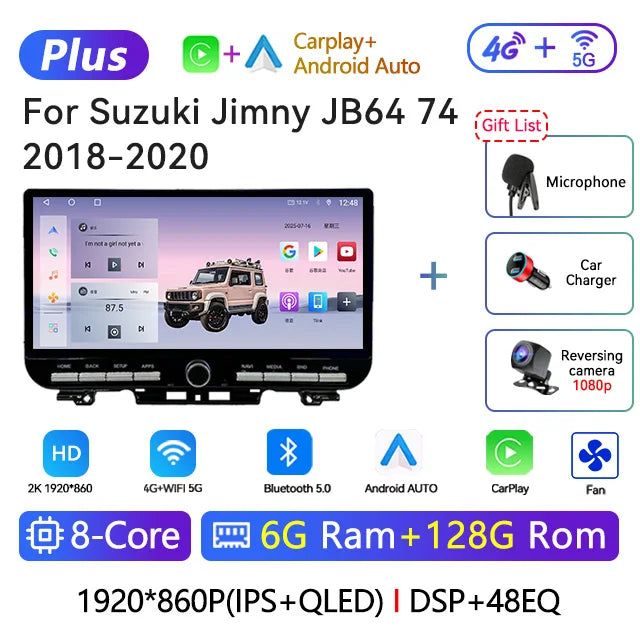 Car Stereo Radio For Suzuki Jimny JB64 JB74 2018‑2023 Wireless Carplay Android Auto DSP AM FM RDS BT Multimedia Player Head Unit