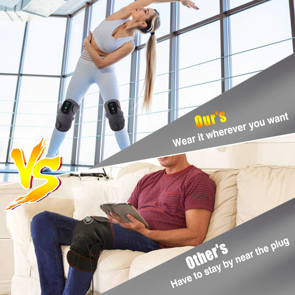 3 in 1 Electric Massager for Knee Shoulder Elbow Leg 5000mAh Battery Heating Knee Brace, Rechargeable Vibration Massage Wrap