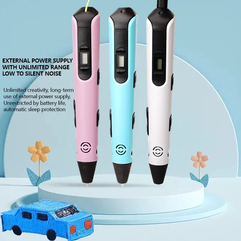 3D Printing Pen for Kids Safe Design LCD Display, DIY Drawing, Holiday Birthday Gift, ABS PLA Educational Intellectual Toy