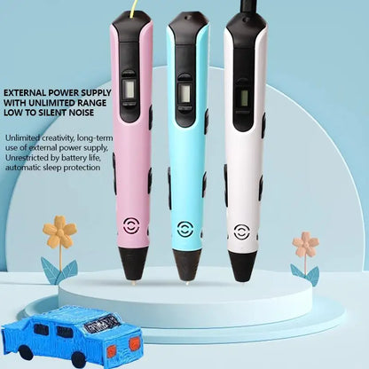 3D Printing Pen for Kids Safe Design LCD Display, DIY Drawing, Holiday Birthday Gift, ABS PLA Educational Intellectual Toy