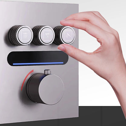 Luxury Black Brass Thermostatic Shower System Wall Mounted Design Hot & Cold Water Bathroom Ceiling LED Digital Display Faucet